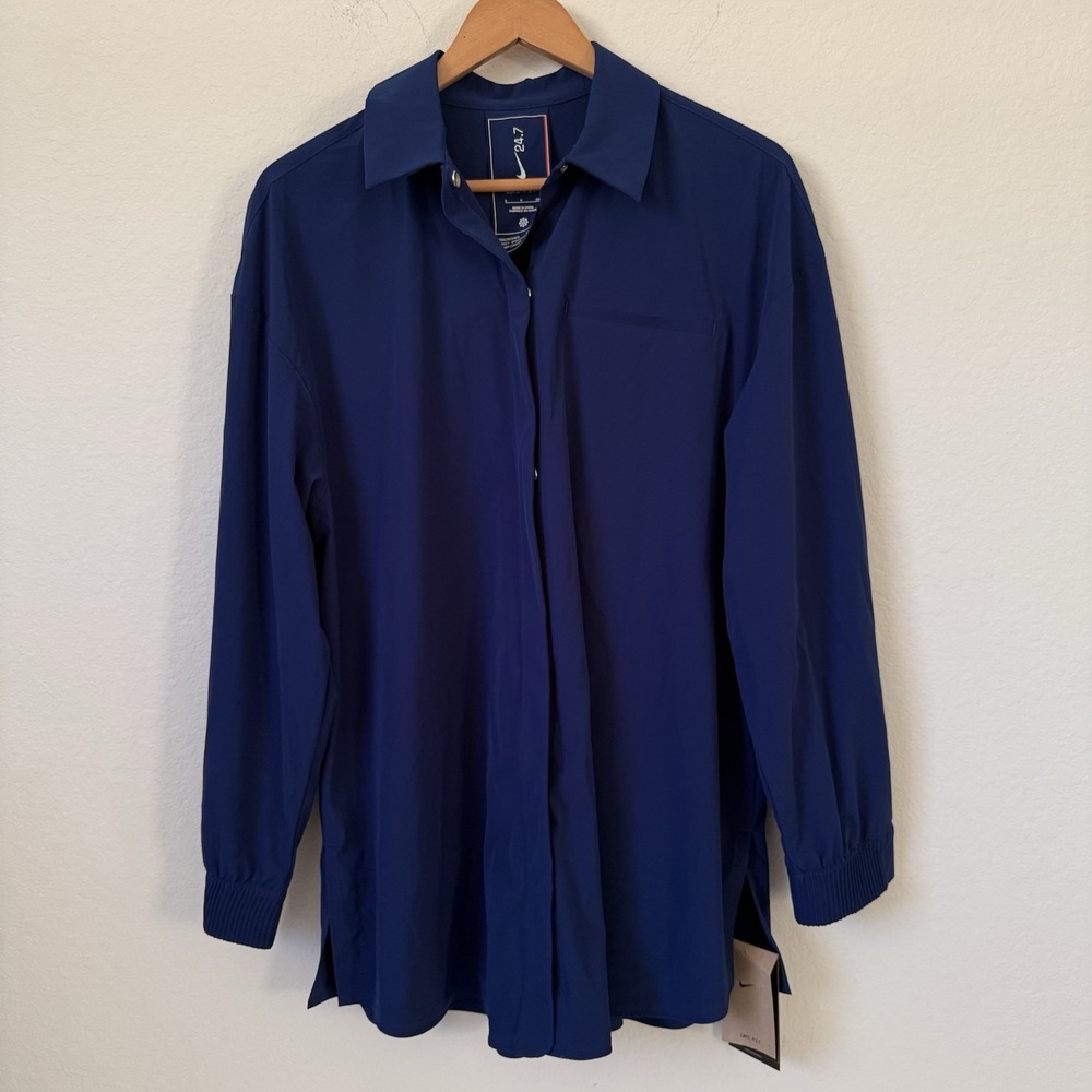 Nike 24.7 Women's Perfect Stretch Small Blue Long-Sleeve Shirt HM8385-455 NWT